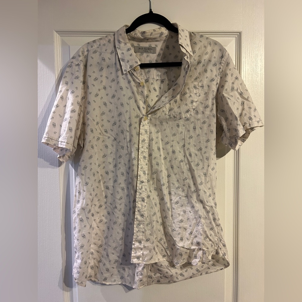 All Saints Cream Patterned Short Sleeve Shirt